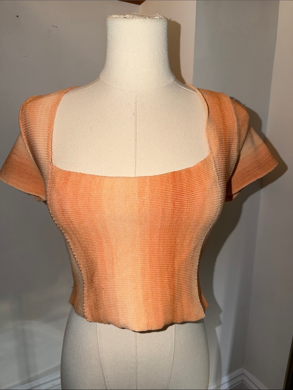 Le Lis Peach Ombre Square Neck Crop Top